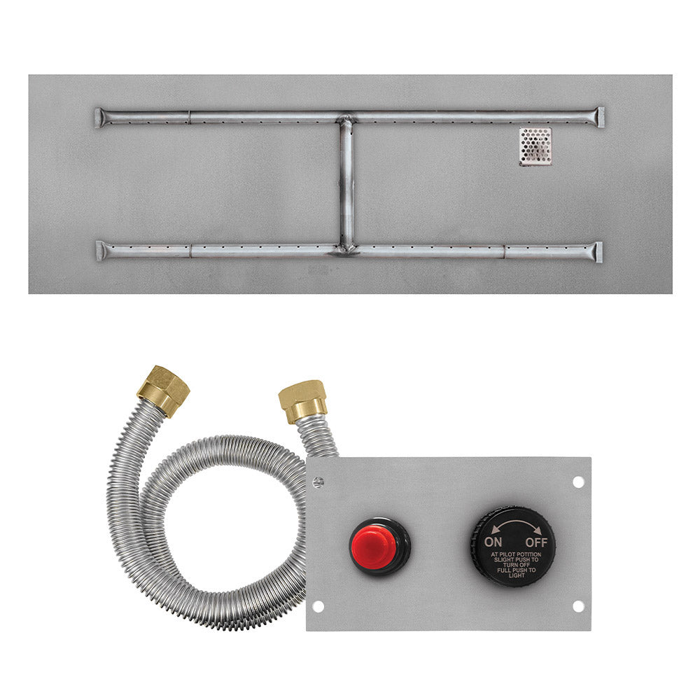 Firegear FG-LOF-SHFTPSI Line of Fire Flame Sensing Spark Ignition Gas Fire Pit Burner Kit with Flat Pan & Stainless Steel H-Shaped Burner