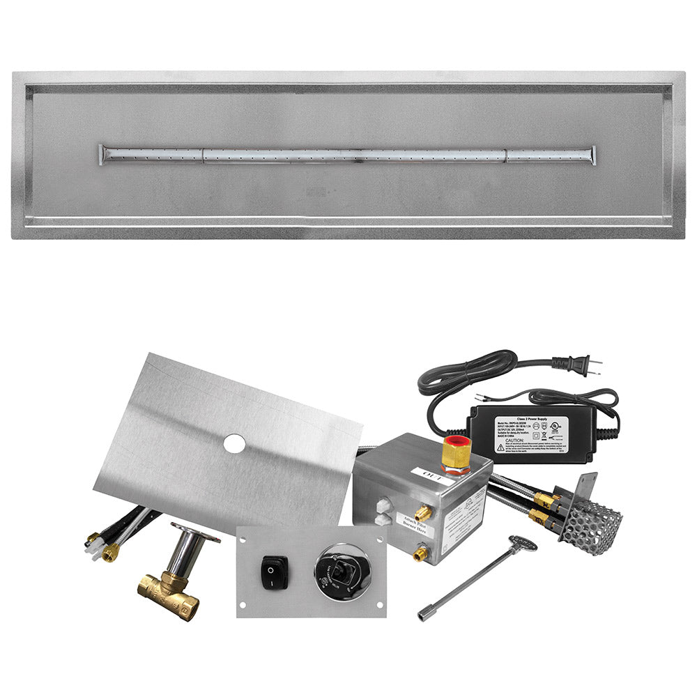 Firegear FG-LOF-STDAWS Line of Fire Electronic Ignition Gas Fire Pit Burner Kit with Drop Pan & Stainless Steel T-Shaped Burner