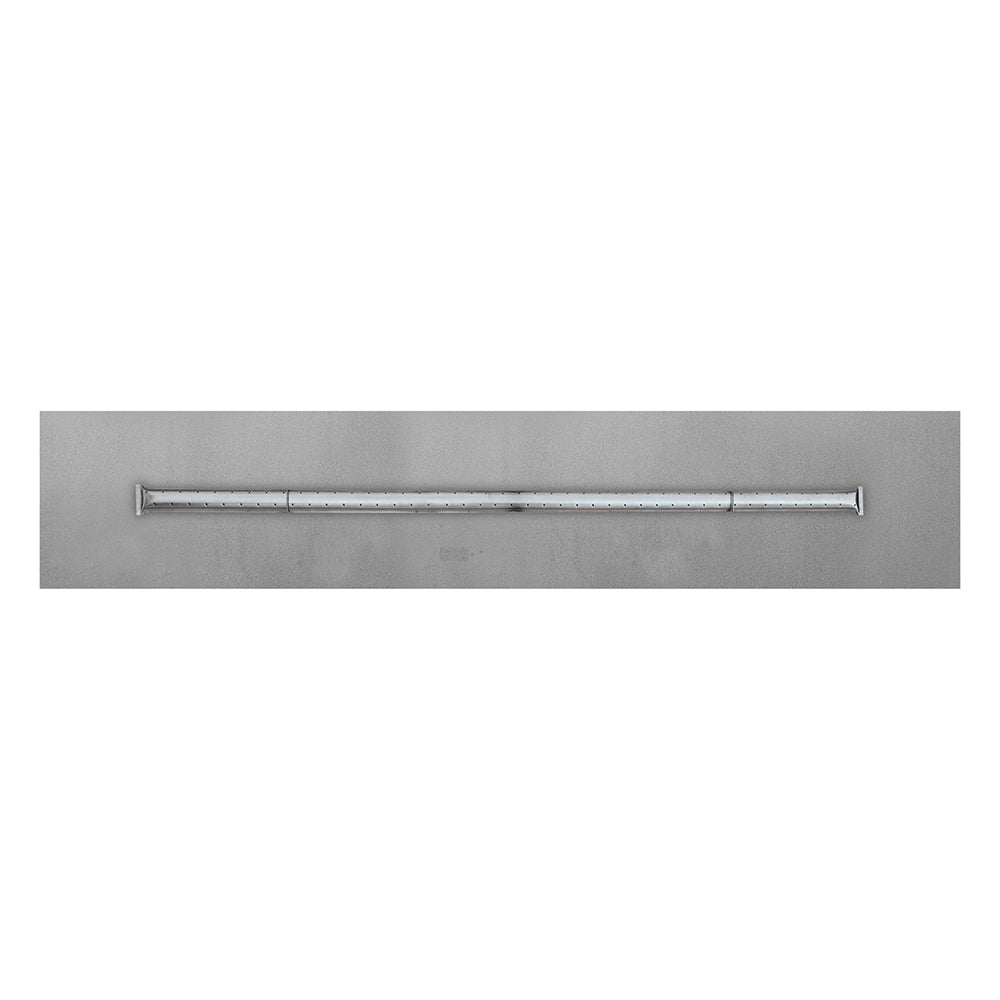 Stainless steel flat pan burner with long straight gas rail and ignition module