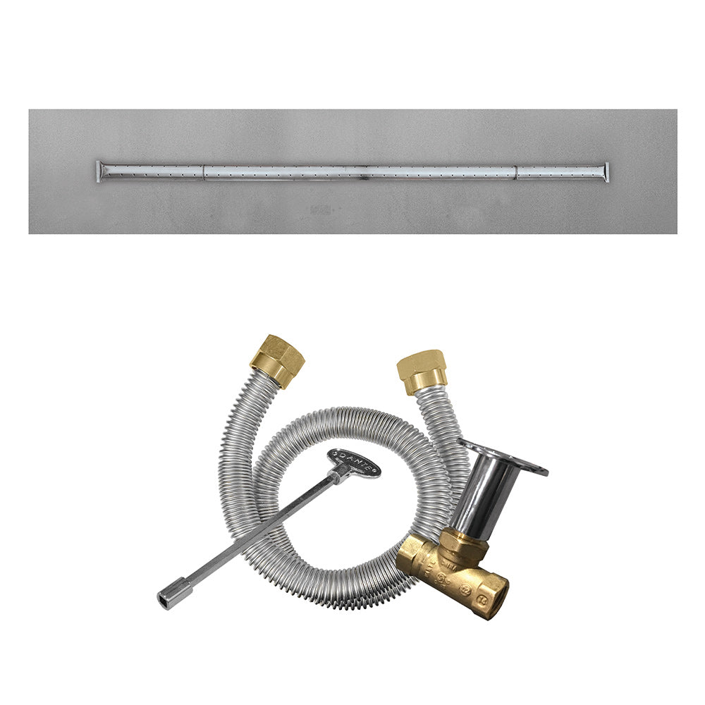 Match-light ignition burner kit with flexible metal hose, brass fittings, and control rod