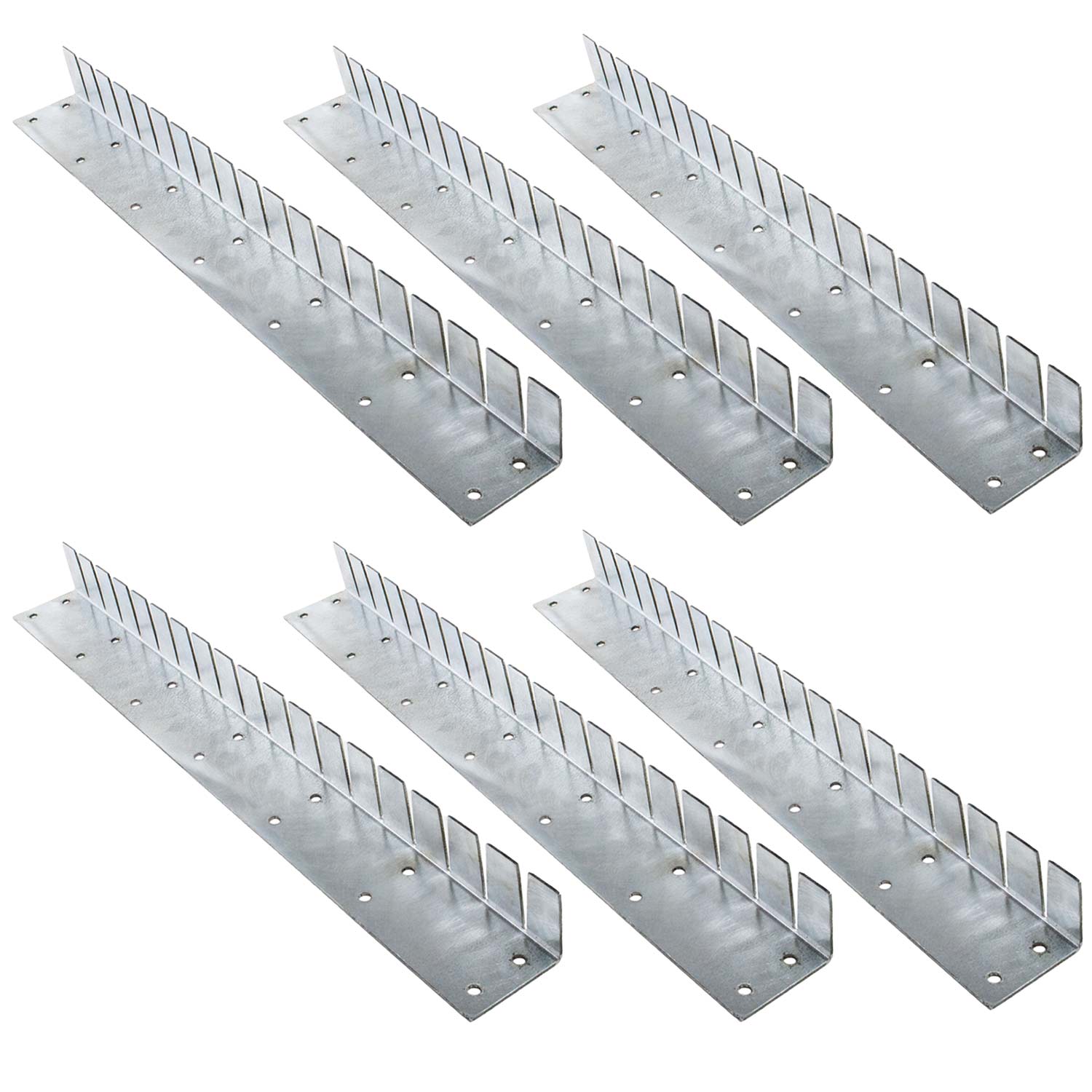 Set of 6 flexible installation collars, silver metal straps with rows of holes