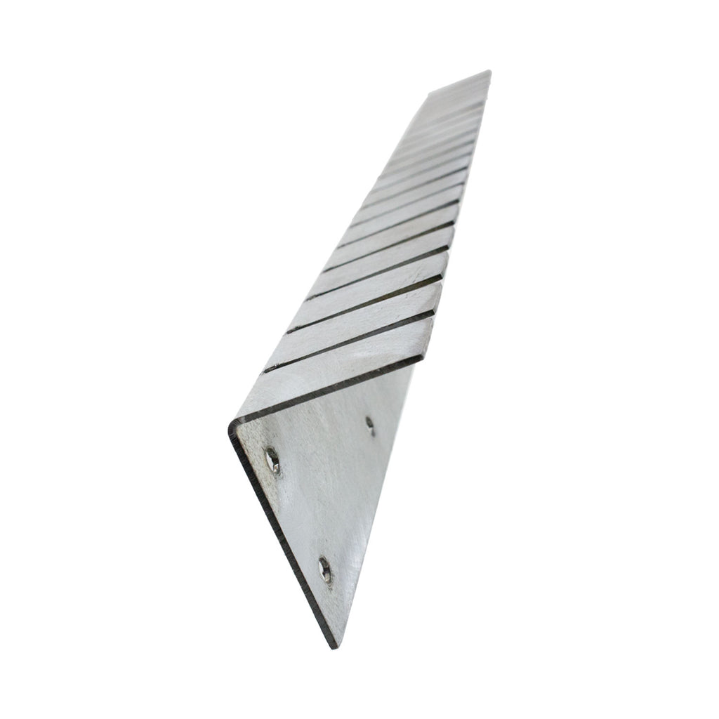 Metal installation collar corner piece with mounting holes and ridged slots