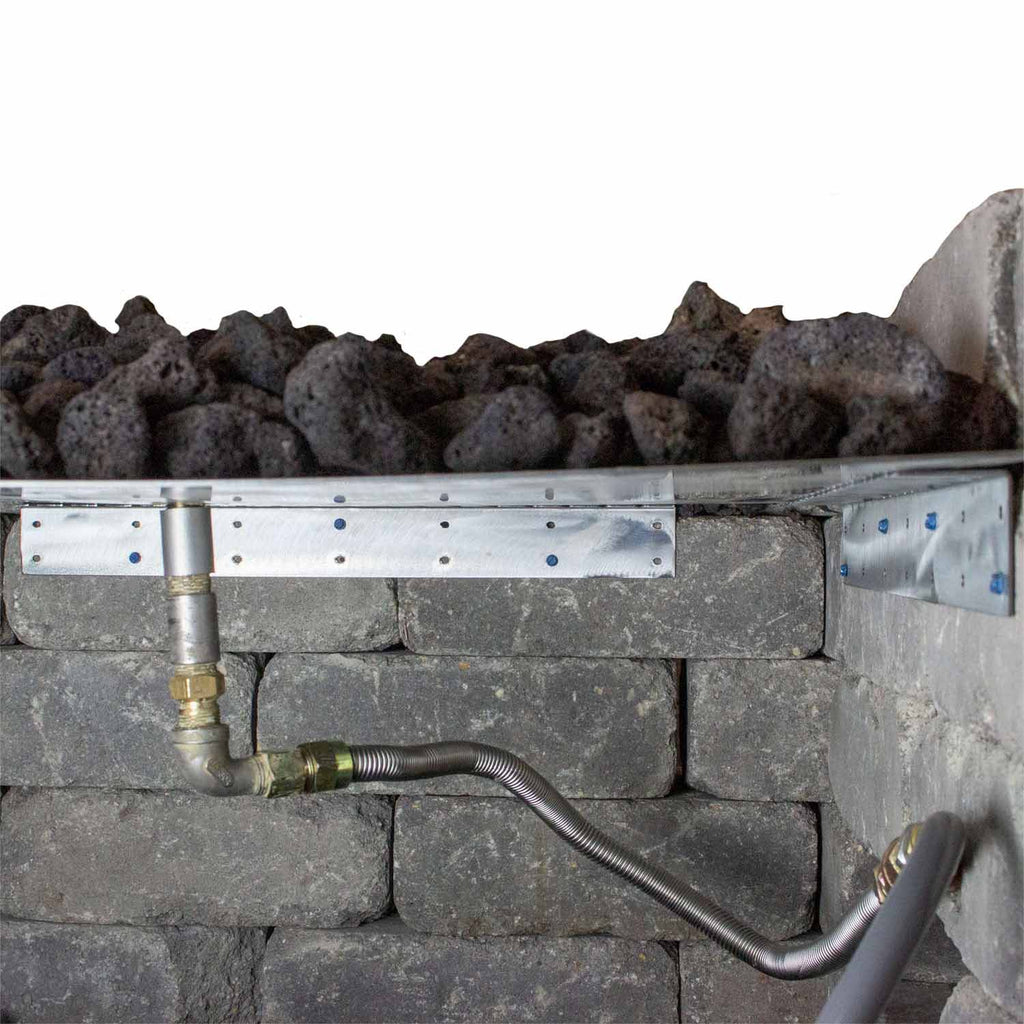 Universal flexible installation collar installed on stone wall, silver plate with holes