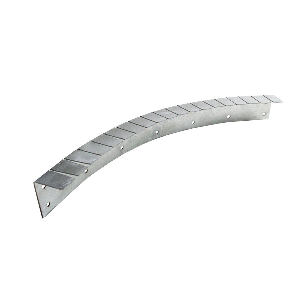 Universal flexible installation collar, curved silver metal strap with rows of holes