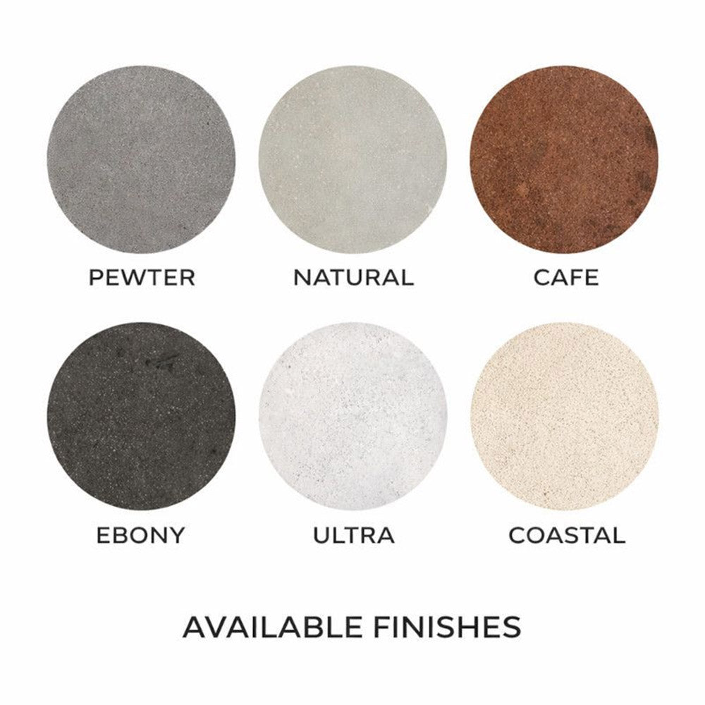 Available concrete finish swatches: pewter, natural, cafe, ebony, ultra, coastal