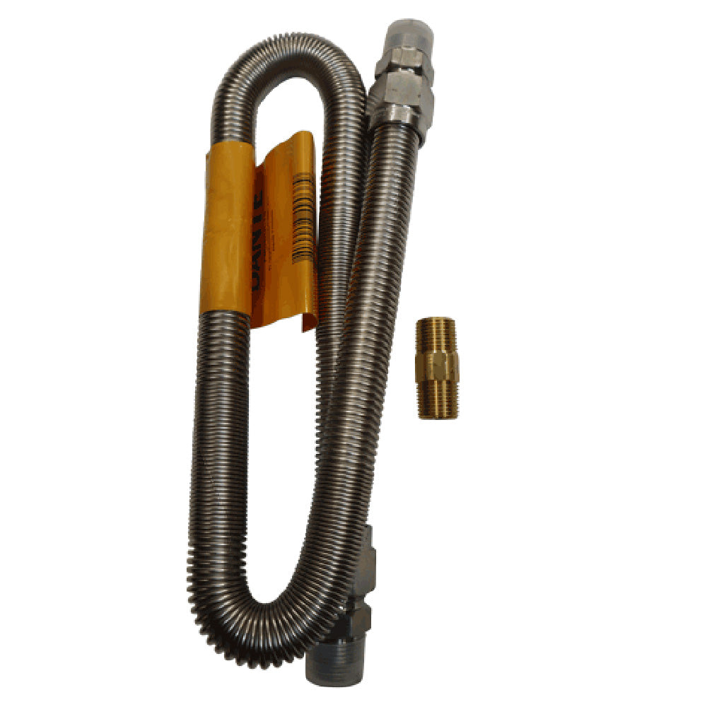 Single flex line kit with stainless braided hose and metal fittings, including brass adapter.