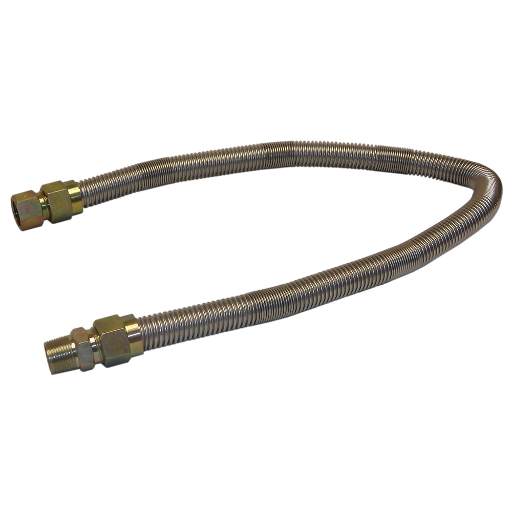 Stainless steel flex line with 3/4-inch brass fittings and corrugated hose, dual ends