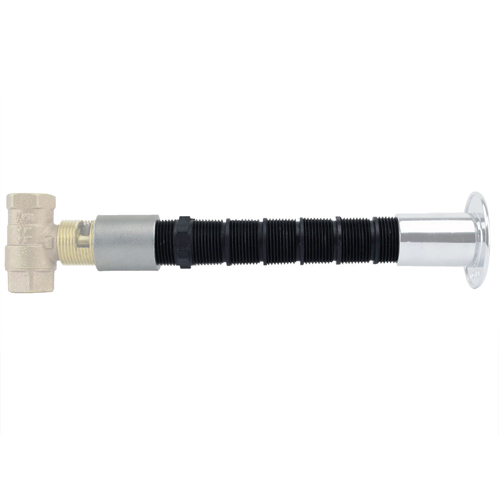 Adjustable flange extension with valve adapter, silver body and black threaded section
