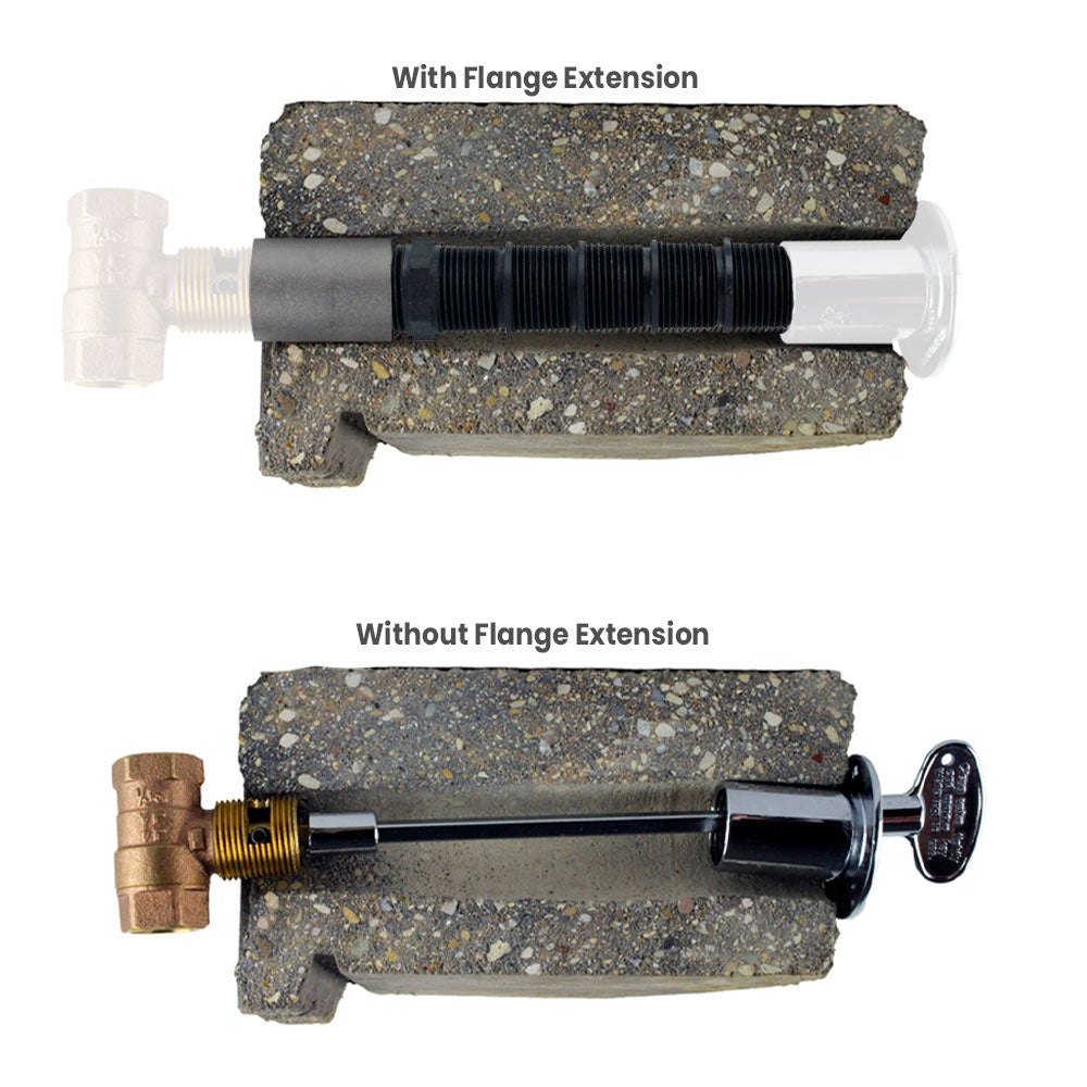 Adjustable flange extension with and without flange adaptor, mounted on stone blocks