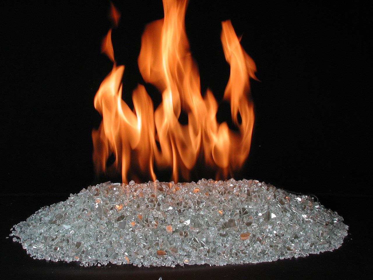Fireplace burner flames over fire glass