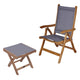 Gray sling chair with footrest, teak frame and padded seat and back