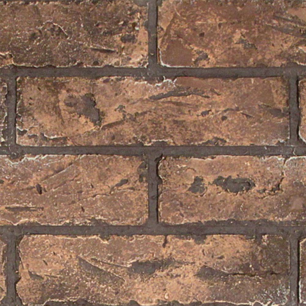 Brown stacked ceramic fireplace liner panels with brick-style texture
