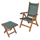Moss green sling chair with footrest, teak frame and padded seat and back