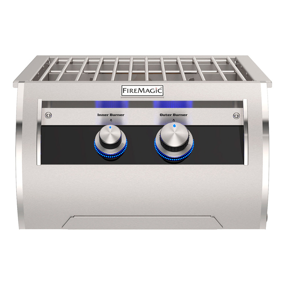 FireMagic stainless steel power burner with diamond grid and two control knobs