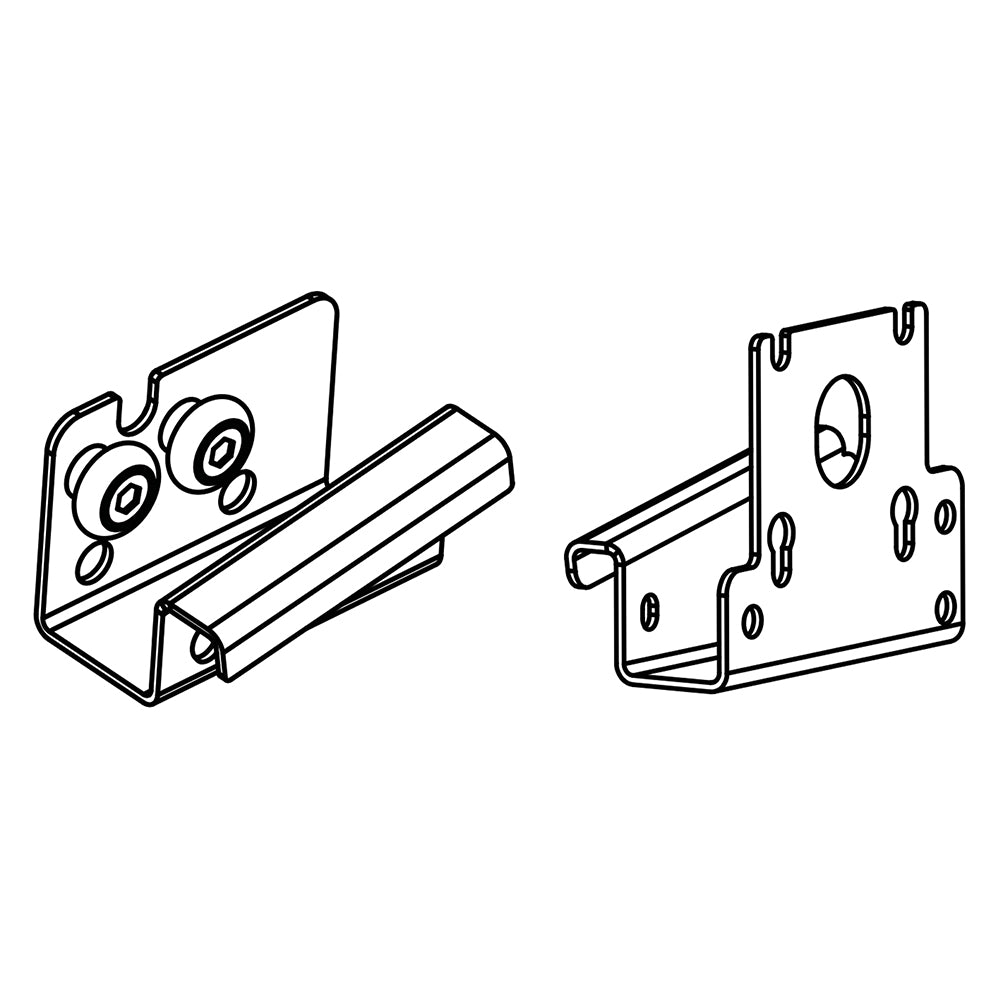 Heavy-duty rotisserie bracket kit with two metal mounting brackets and roller supports