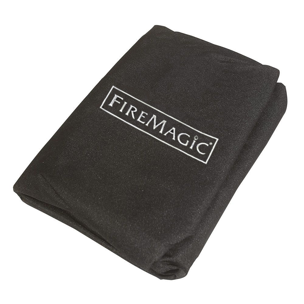 Fire Magic vinyl cover with white FIRE MAGIC logo label, dark gray fabric