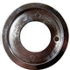 Floor plate ring in brushed gray metal tone, round face with four mounting holes