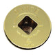 Brass Dante floor plate with square drive recess and stamped markings