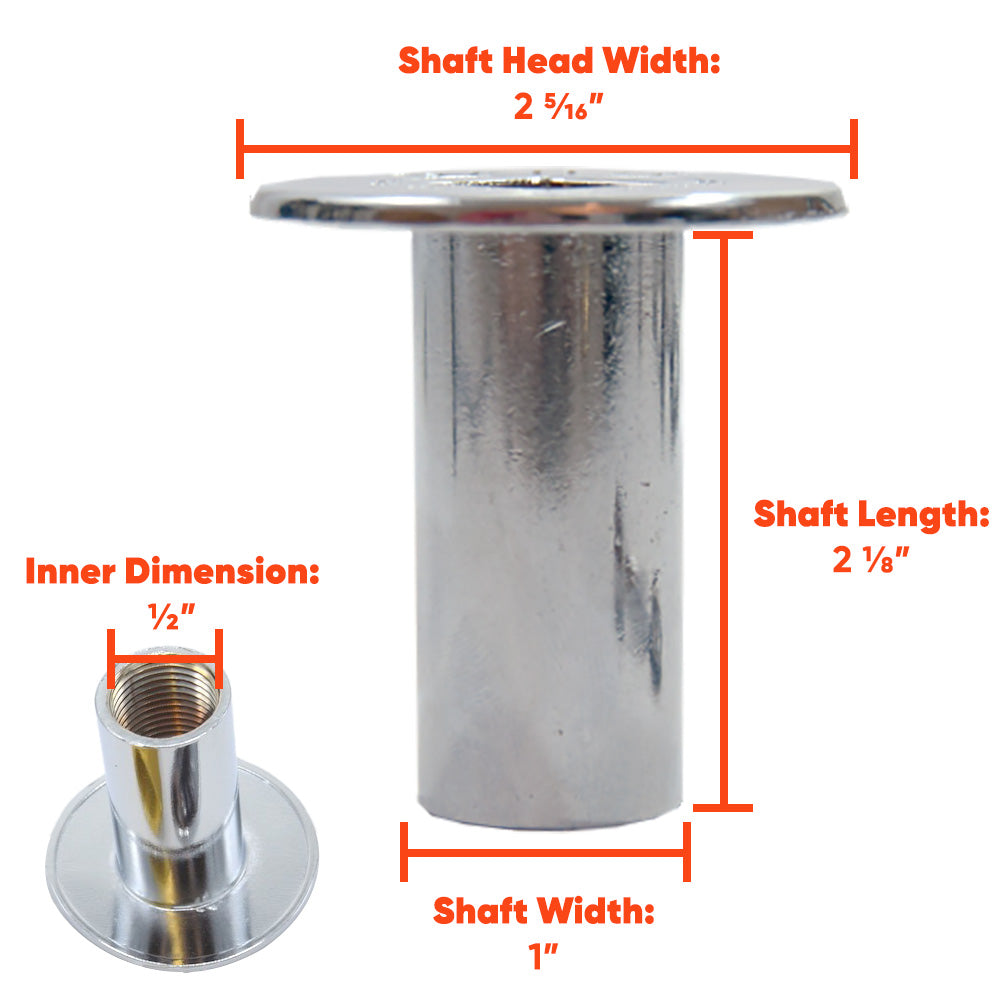 Chrome floor plate shaft with round head, side view