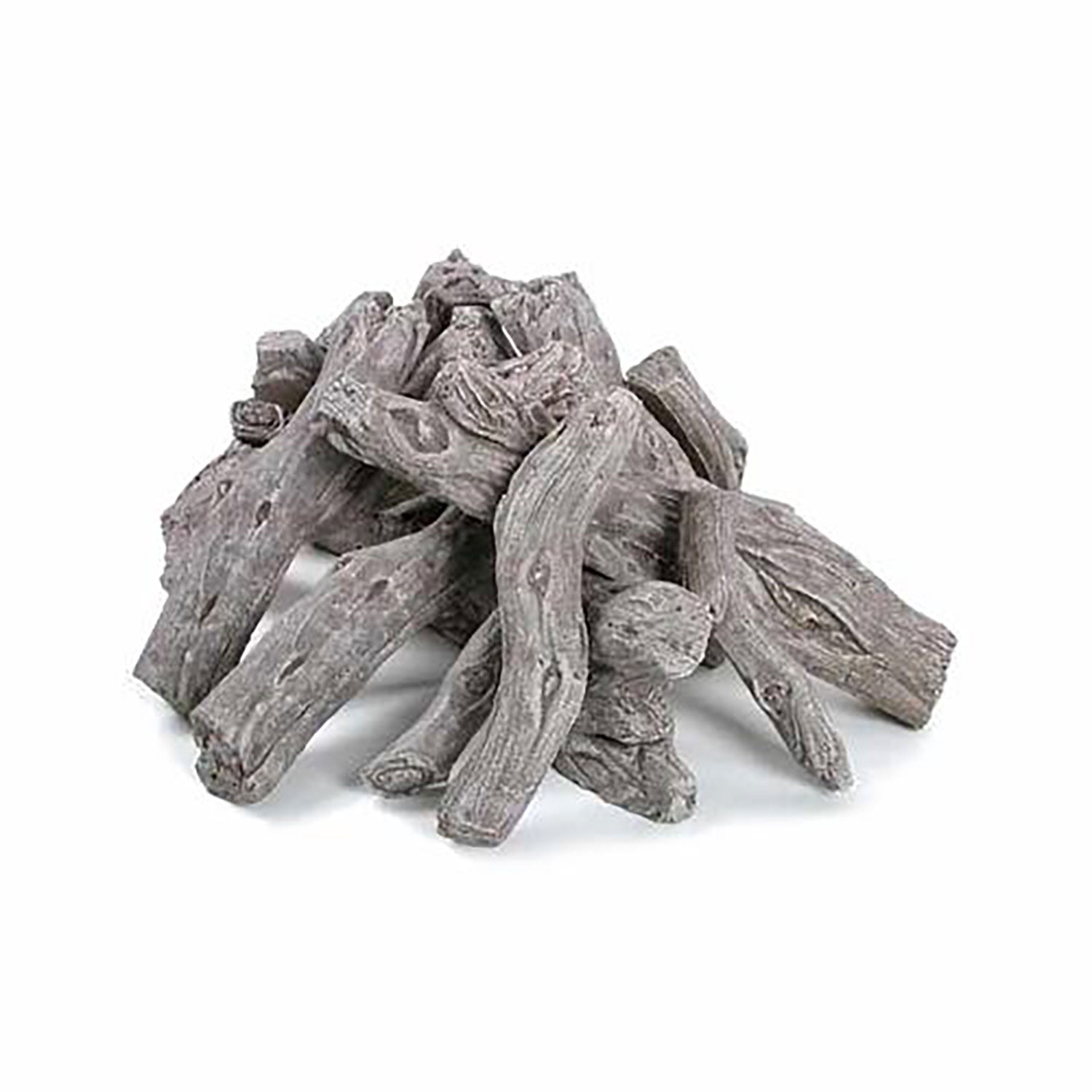 Dark gray faux fire pit logs, split and bundled together