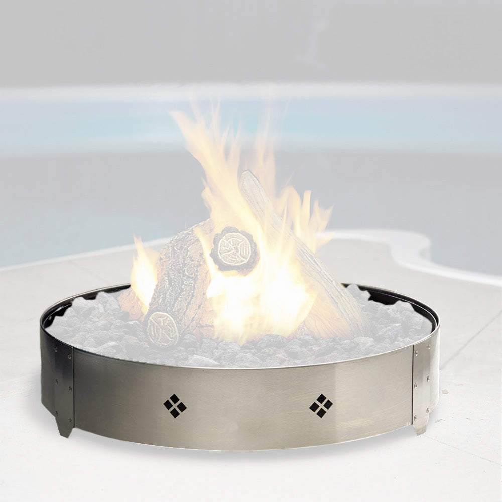 Decorative stainless steel round fire pit ring with diamond cutouts