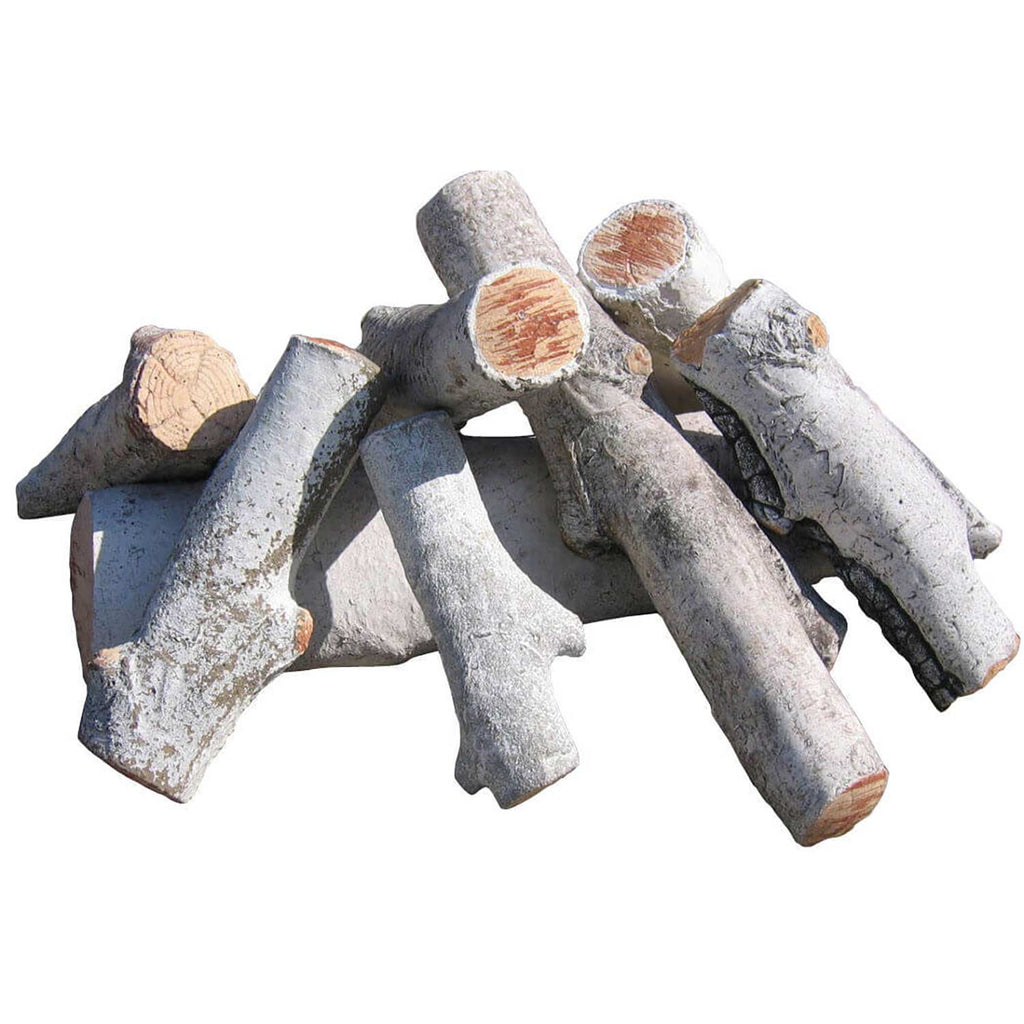 Fire pit log set with faux charcoal-gray logs and cut wood ends