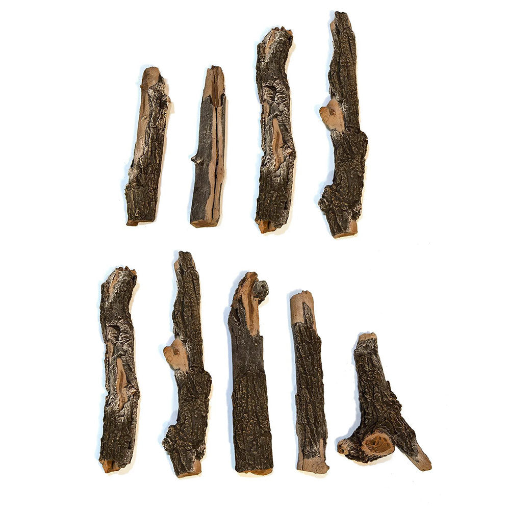 Weathered oak fire pit log set, nine sculpted log pieces