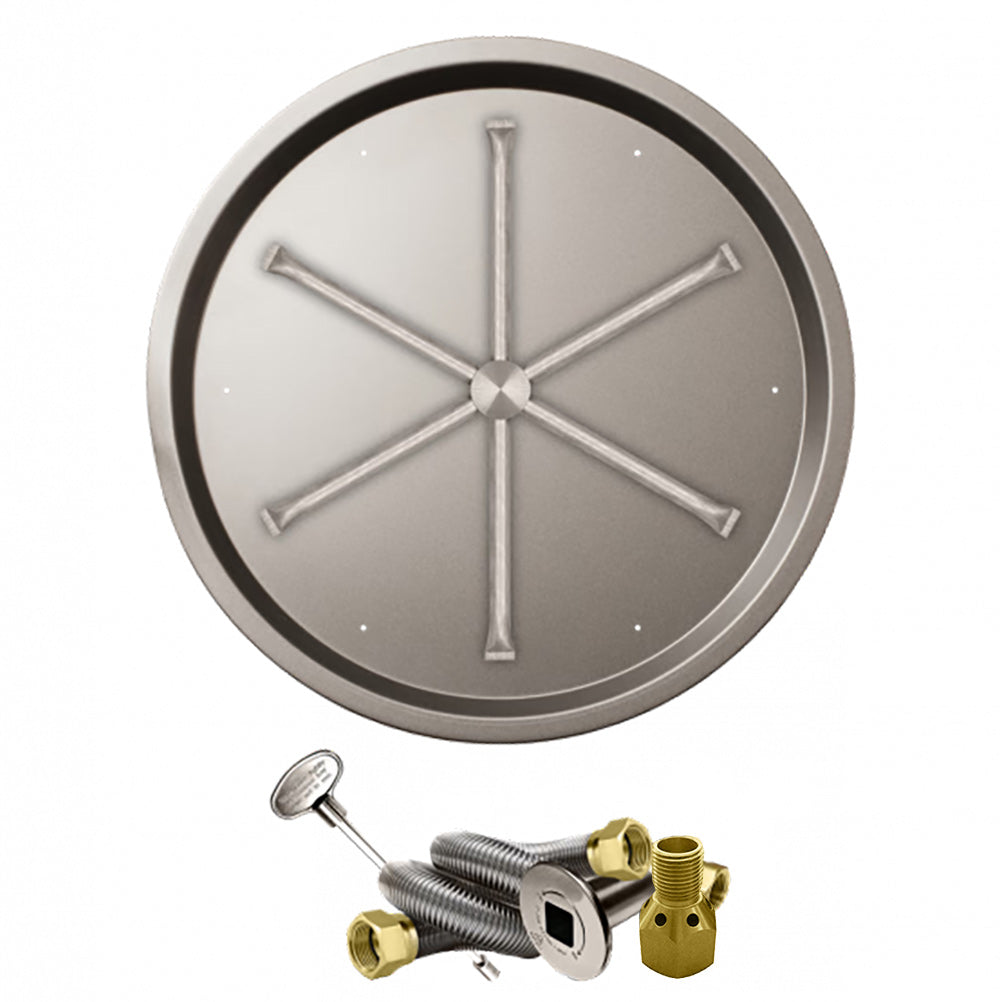 Stainless steel gas fire pit burner kit with round drop pan and igniter components