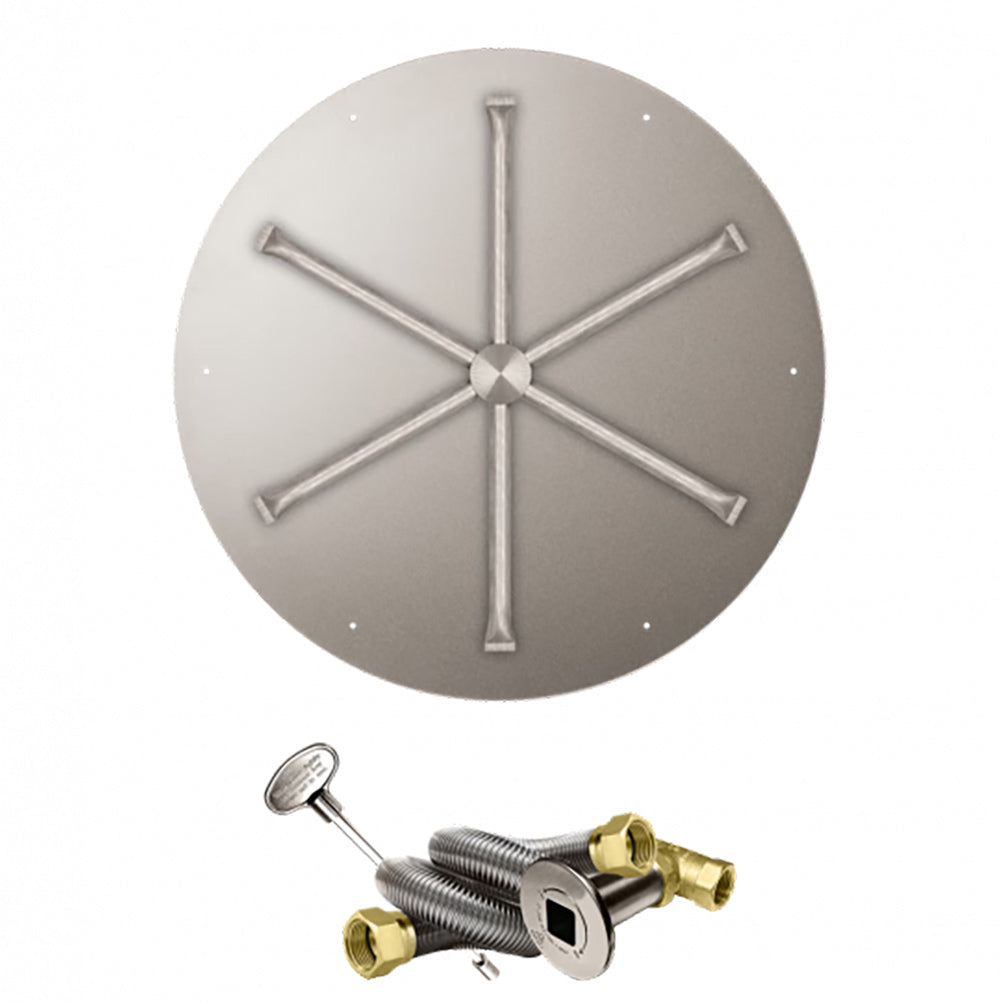 Stainless steel round gas burner pan with cross-spoke head and ignition cable
