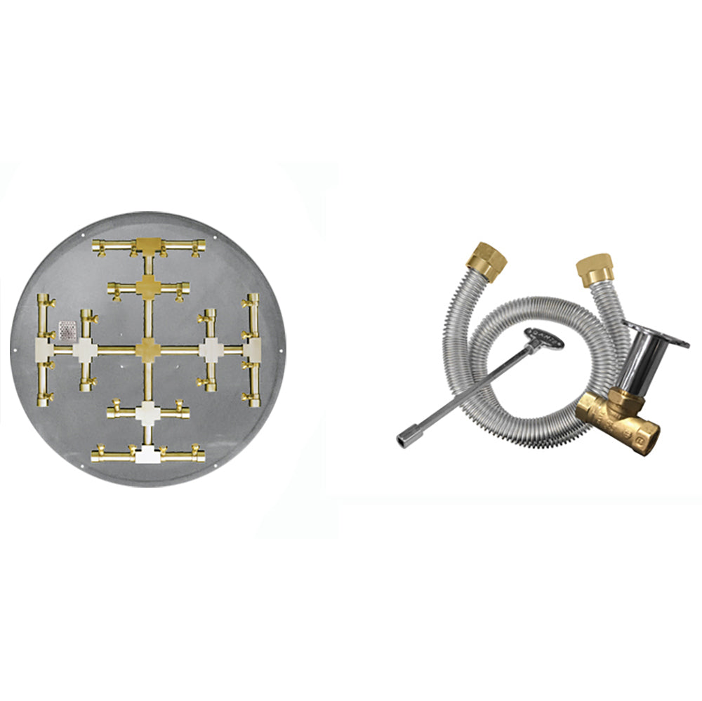 Firegear FPB-DPSSF-MT Match Light Ignition Gas Fire Pit Burner Kit with Round Flat Pan & Brass Burning Snowflake