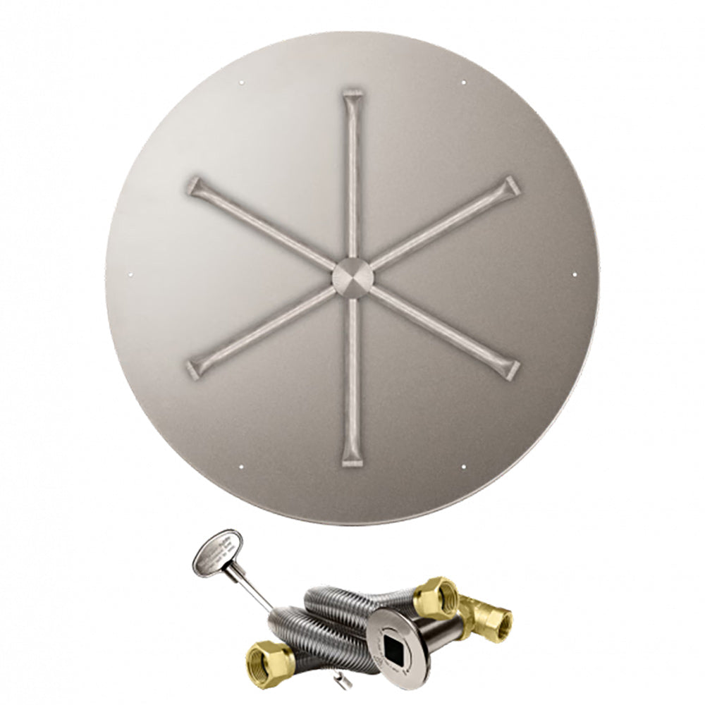 Stainless steel round gas burner pan with cross-spoke head and match-light valve