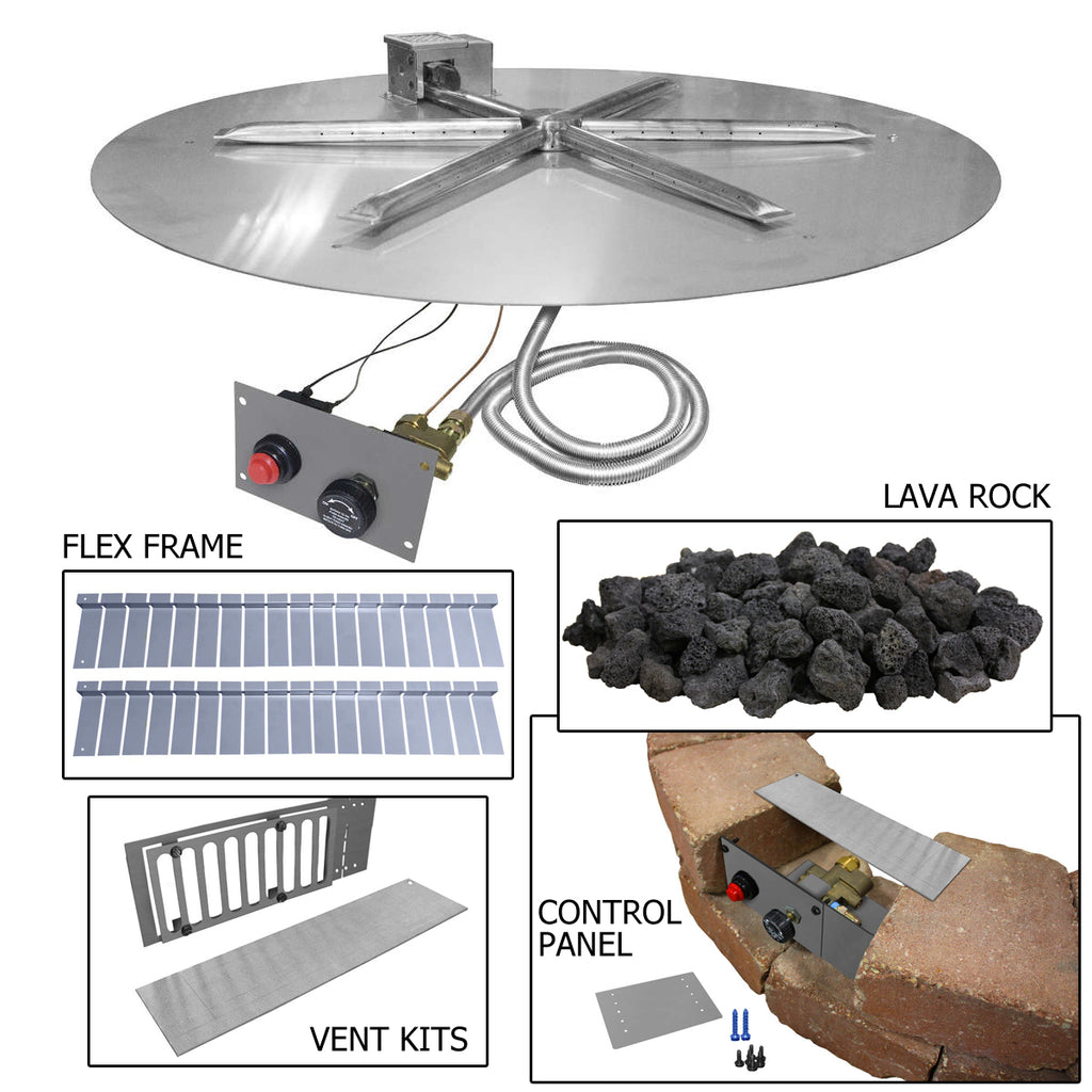 Firegear gas fire pit burner kit with round stainless burner plate and control panel