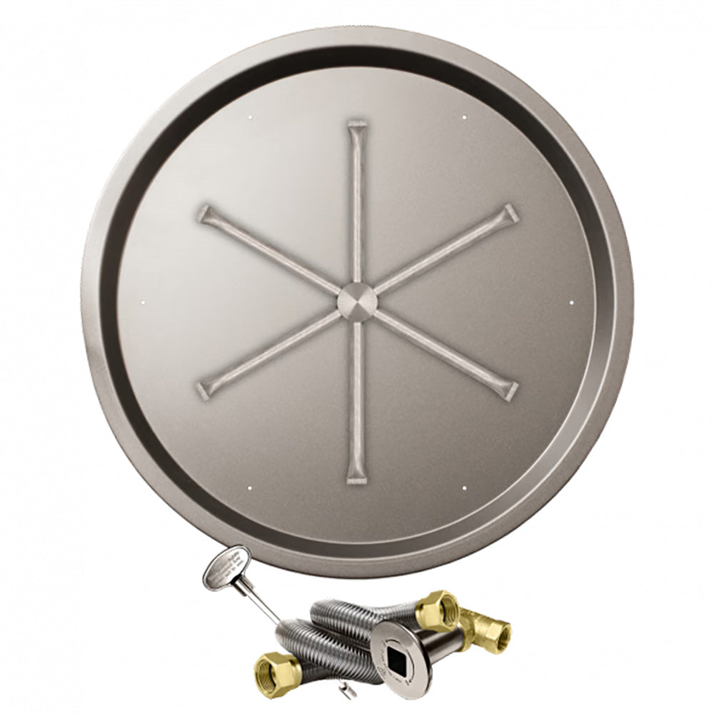 Stainless steel round burner plate with cross arms and connected brass gas valve