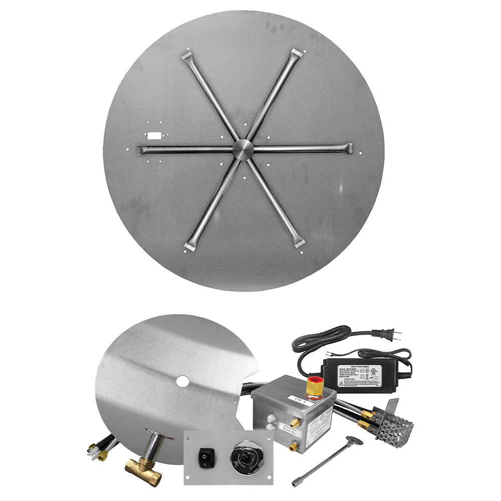 Stainless steel gas fire pit burner kit with round flat pan and igniter