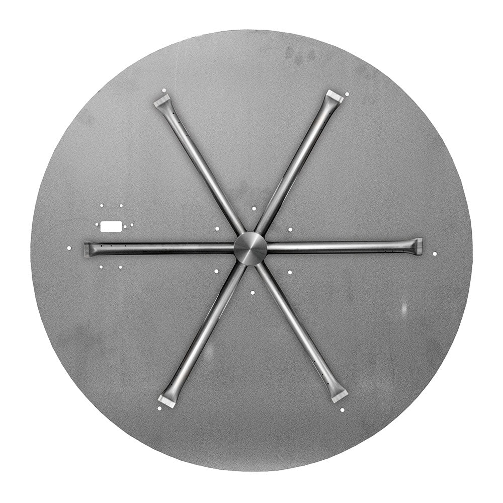 Round stainless gas burner plate with radial tubes and small igniter holes