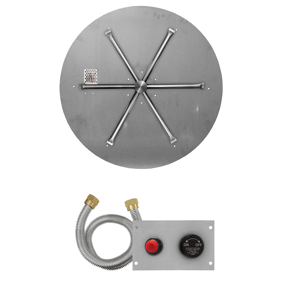 Firegear FPB-DBSTPSI Flame Sensing Spark Ignition Gas Fire Pit Burner Kit with Round Flat Pan & Stainless Steel Burning Spur