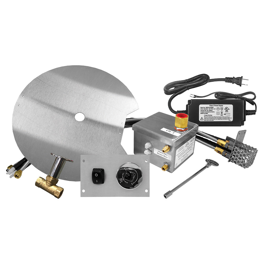 Stainless steel burner assembly with control box, wiring harness, and igniter components