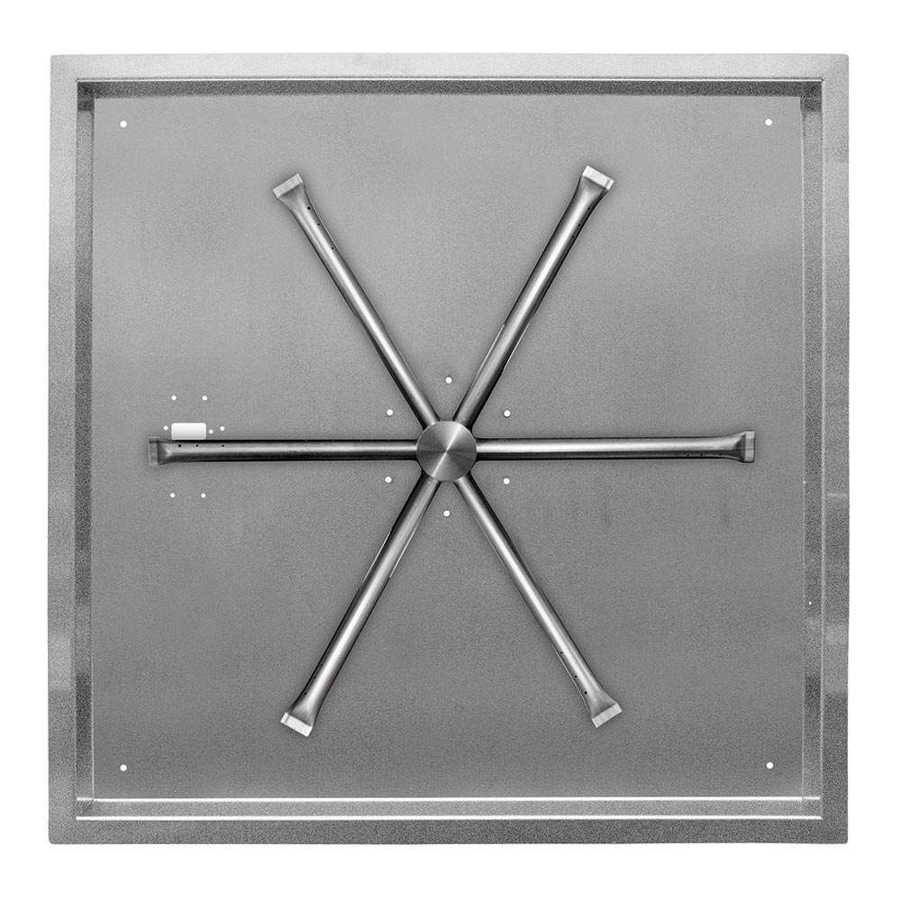 Stainless steel burner panel with cross-shaped spark ignition assembly