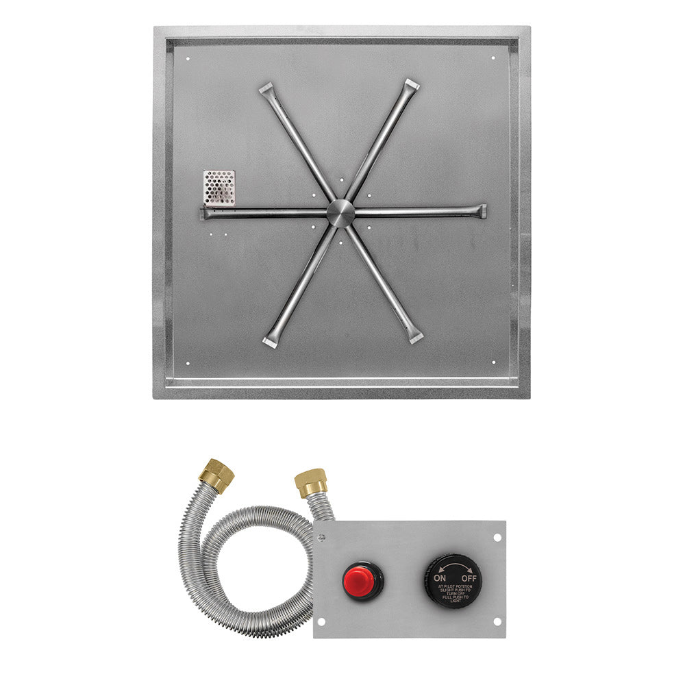 Firegear FPB-SBSTPSI Flame Sensing Spark Ignition Gas Fire Pit Burner Kit with Square Drop Pan & Stainless Steel Burning Spur