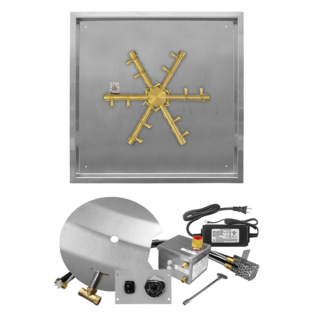 Brass gas burner ignition cross with metal base plate and electrical control module