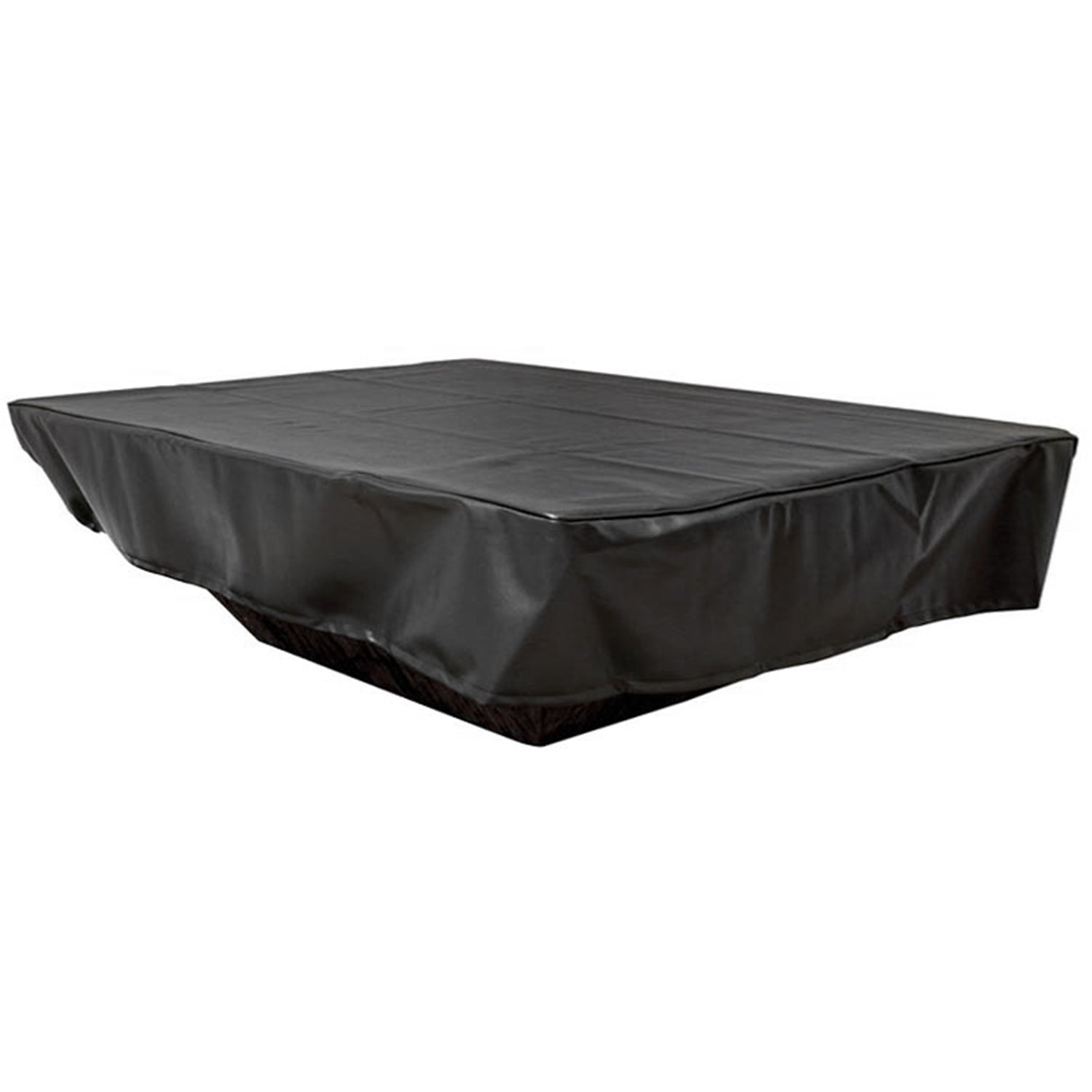Rectangular black vinyl fire pit cover with snug fitted edge