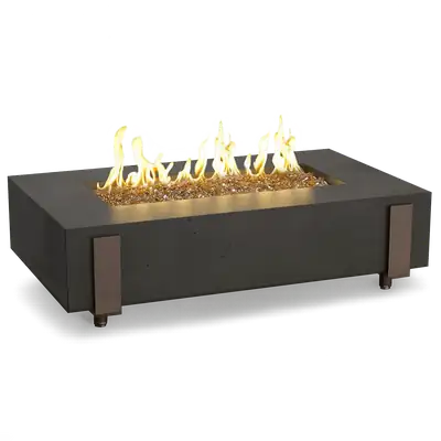 Rectangle propane fire table with black finish and fire glass media