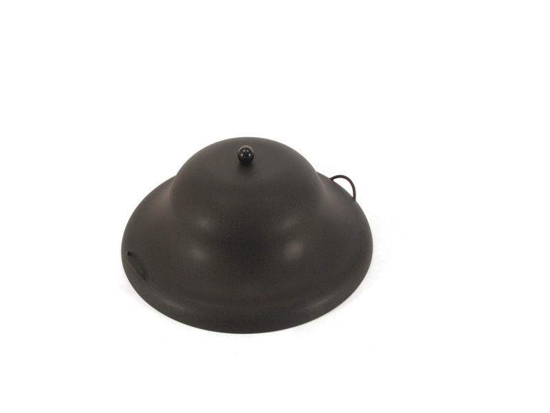 Round aluminum fire pit cover with knob and side loop handle, dark black