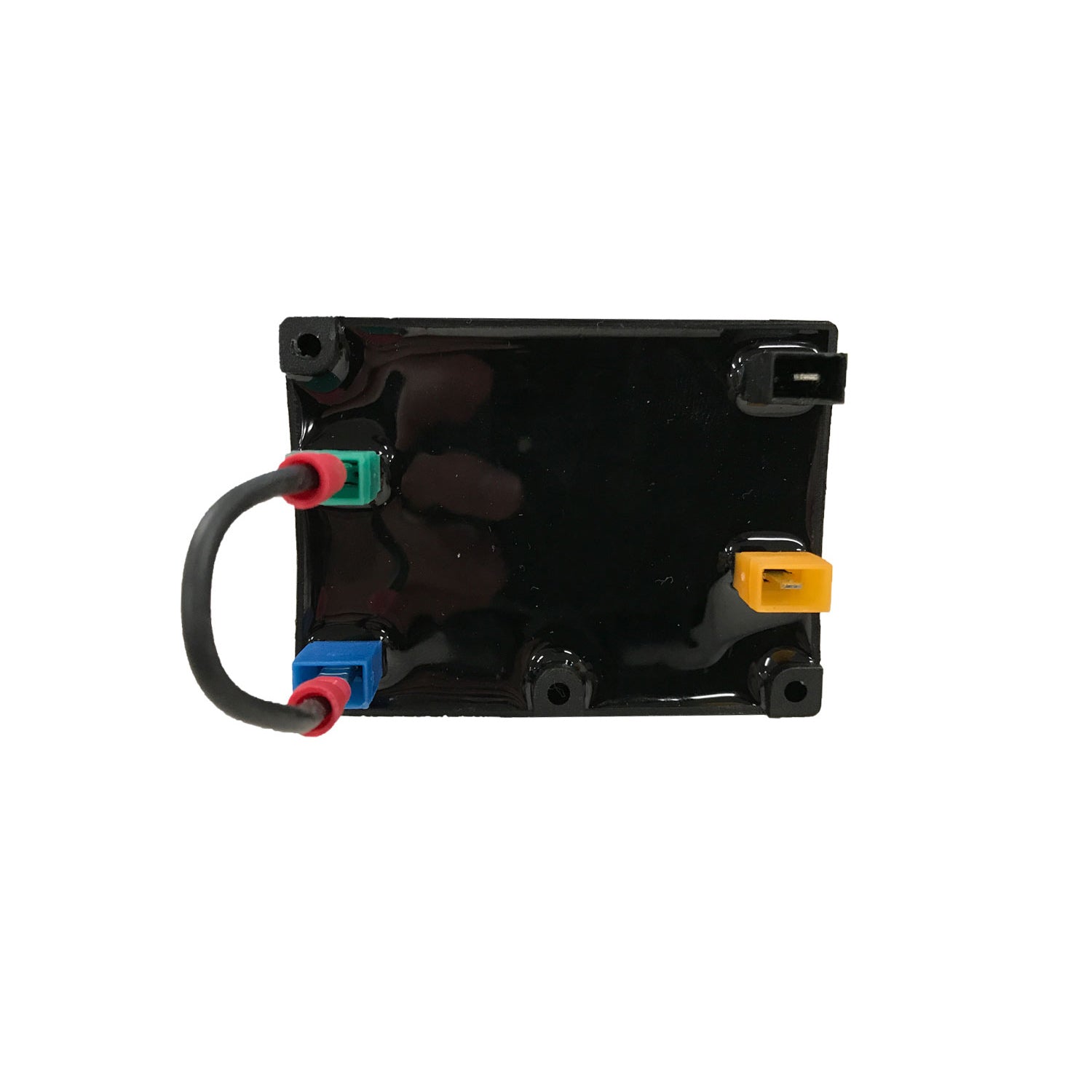 Fire push-button ignition control module with colored electrical connectors on underside
