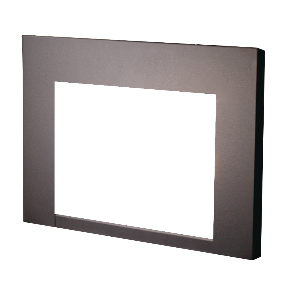 Gas fireplace insert facade, dark gray rectangular frame with central opening