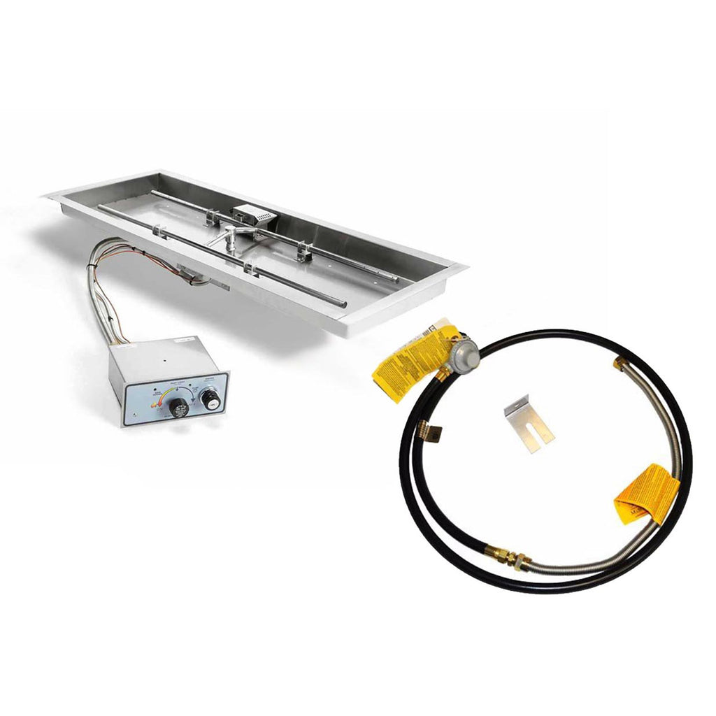 Rectangular burner pan kit with control box and propane gas hose with fittings