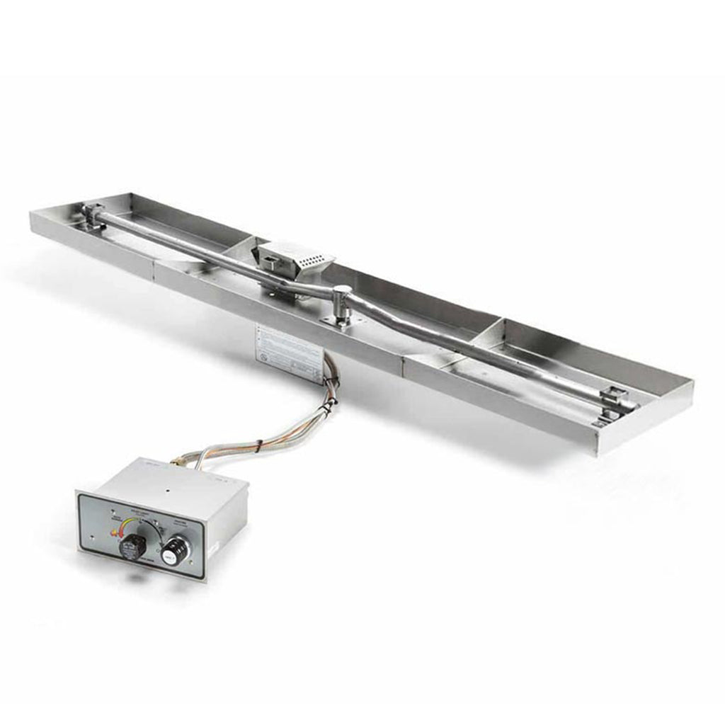 Rectangular linear burner pan kit with control box and attached wiring