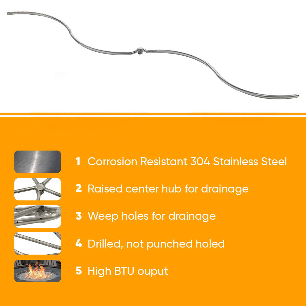 Fire pit burner kit with stainless steel components and drainage hole features
