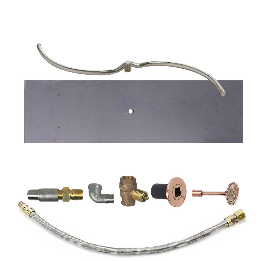 Fire pit burner kit with stainless gas line and copper-finish valve control