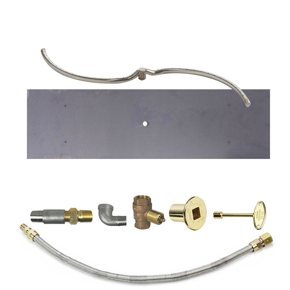 Fire pit burner kit with stainless gas line and gold-finish valve control